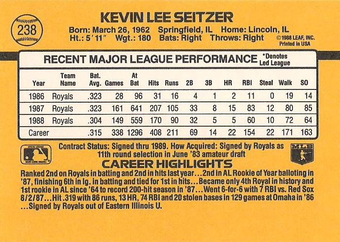 Kevin Seitzer  baseball card collectible - Main Image 2