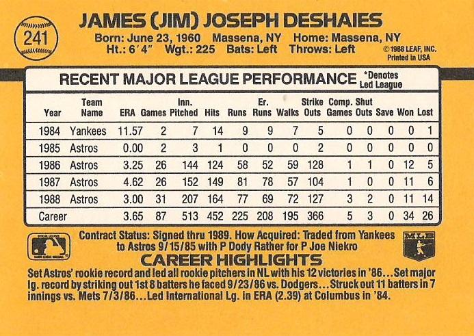 Jim Deshaies  baseball card collectible - Main Image 2