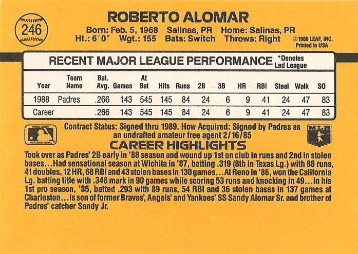 Roberto Alomar  baseball card collectible - Main Image 2