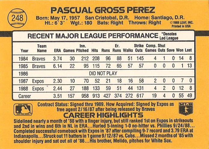 Pascual Perez  baseball card collectible - Main Image 2