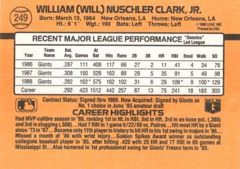 Will Clark  baseball card collectible - Main Image 2