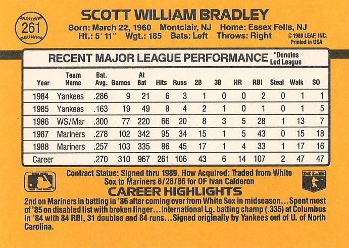 Scott Bradley  baseball card collectible - Main Image 2