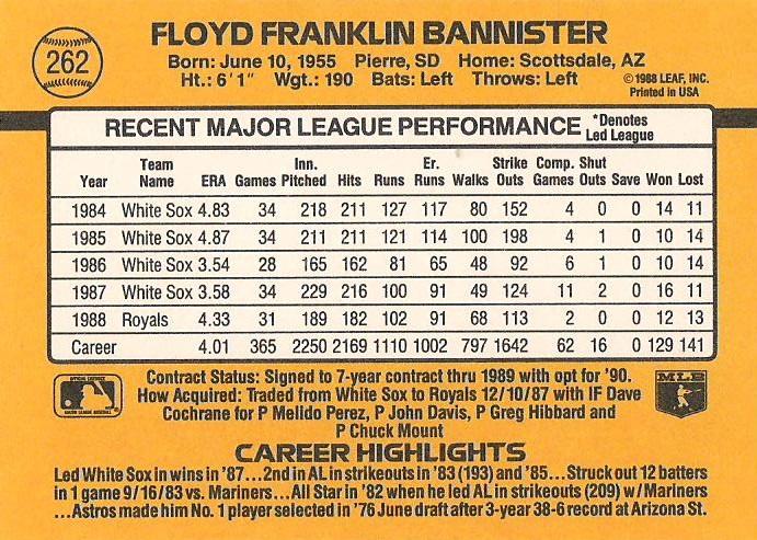Floyd Bannister  baseball card collectible - Main Image 2
