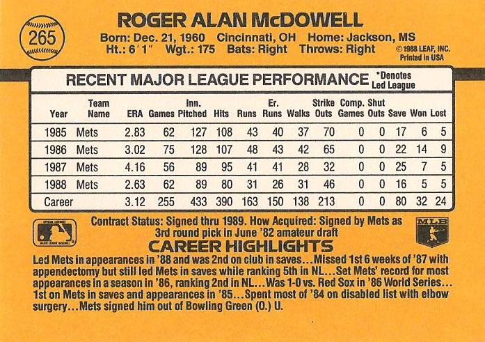 Roger McDowell  baseball card collectible - Main Image 2