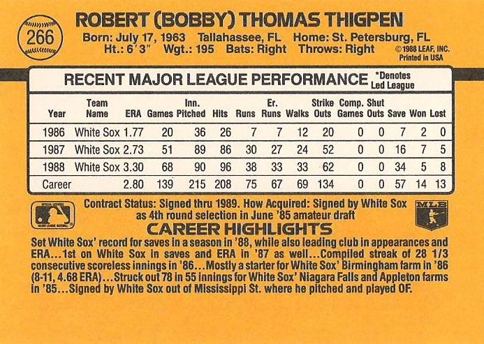 Bobby Thigpen  baseball card collectible - Main Image 2