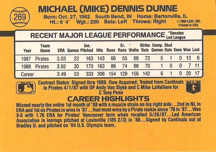 Mike Dunne  baseball card collectible - Main Image 2