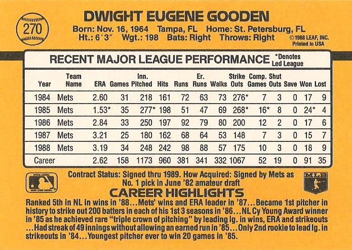 Dwight Gooden  baseball card collectible - Main Image 2
