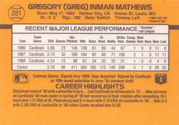 Greg Mathews  baseball card collectible - Main Image 2