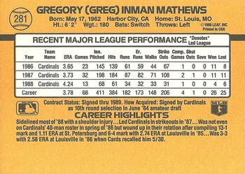 Greg Mathews  baseball card collectible - Main Image 2