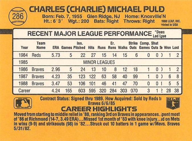 Charlie Puleo  baseball card collectible - Main Image 2