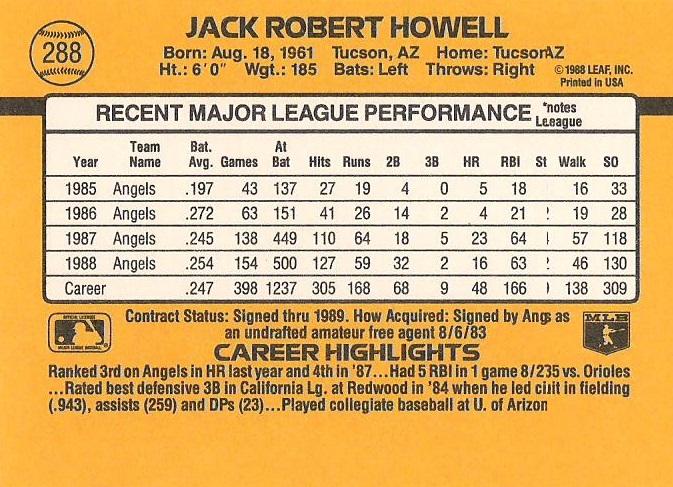 Jack Howell  baseball card collectible - Main Image 2