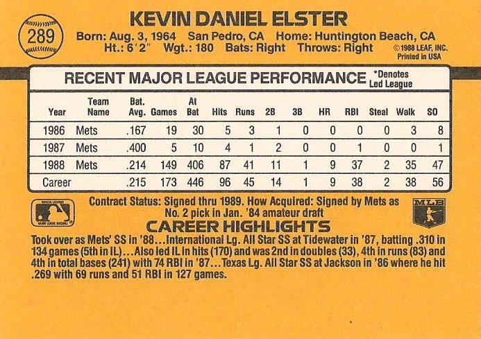 Kevin Elster  baseball card collectible - Main Image 2