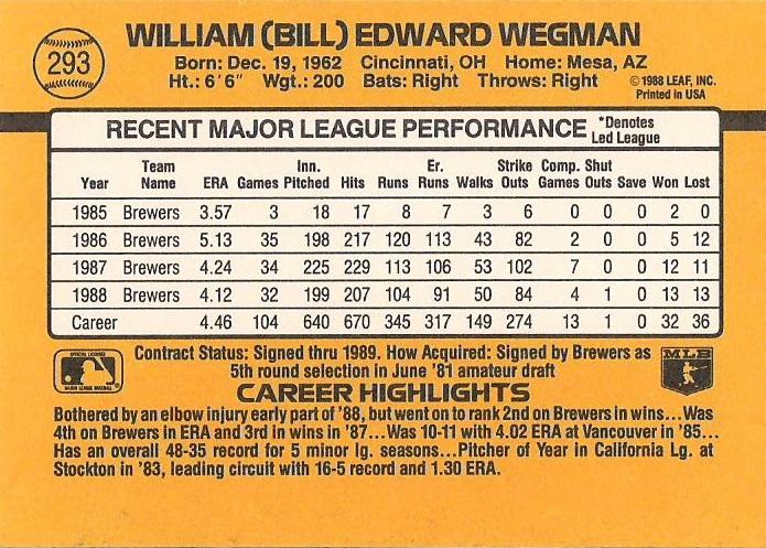 Bill Wegman  baseball card collectible - Main Image 2