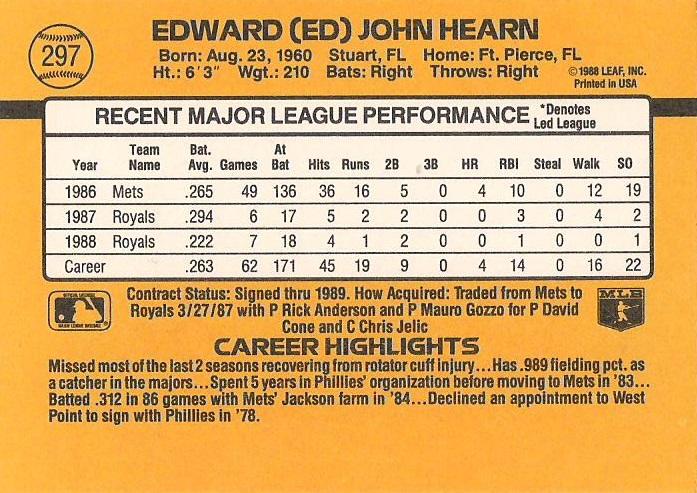 Ed Hearn  baseball card collectible - Main Image 2