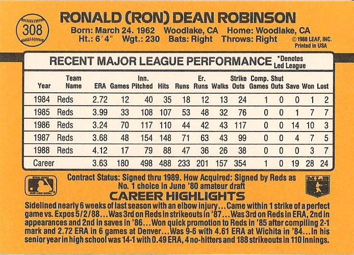 Ron Robinson  baseball card collectible - Main Image 2