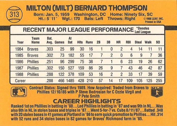 Milt Thompson  baseball card collectible - Main Image 2
