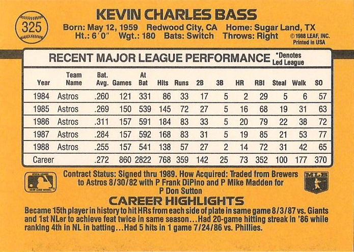 Kevin Bass  baseball card collectible - Main Image 2