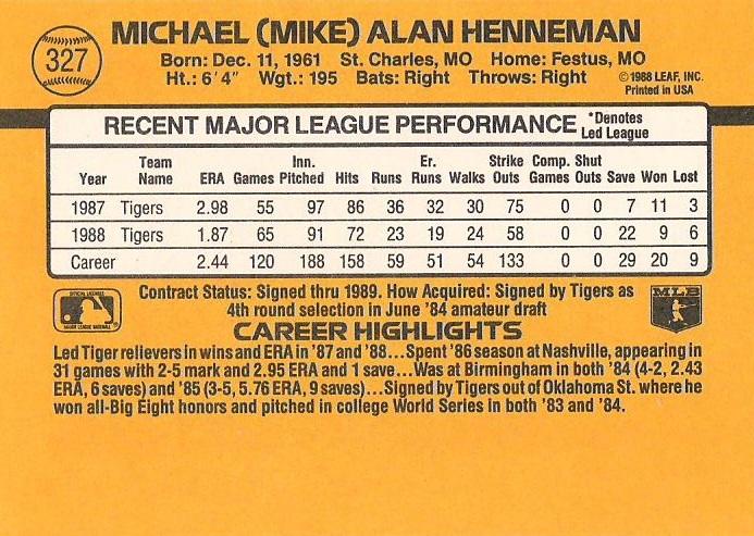 Mike Henneman  baseball card collectible - Main Image 2