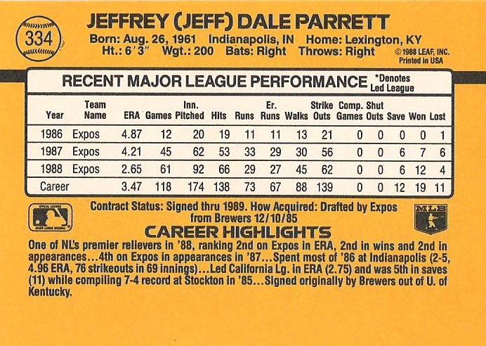 Jeff Parrett  baseball card collectible - Main Image 2