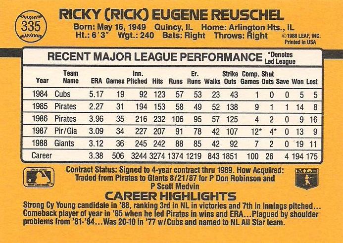 Rick Reuschel  baseball card collectible - Main Image 2