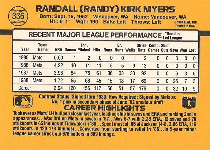 Randy Myers  baseball card collectible - Main Image 2