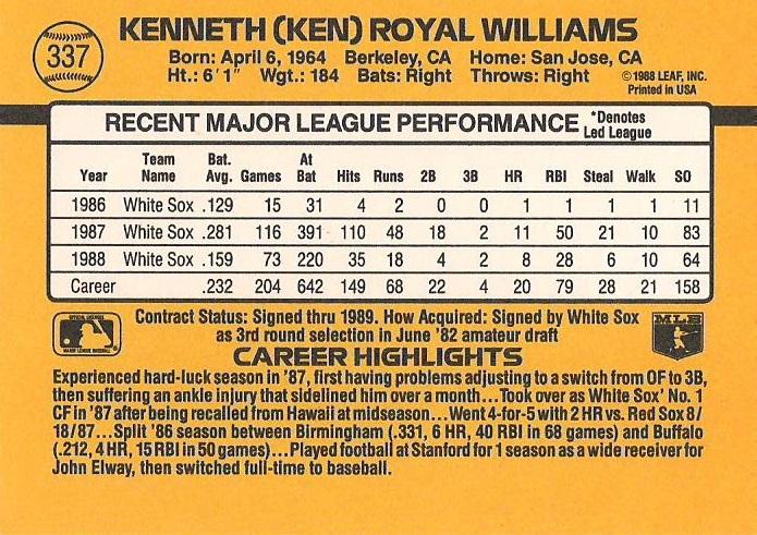 Ken Williams  baseball card collectible - Main Image 2
