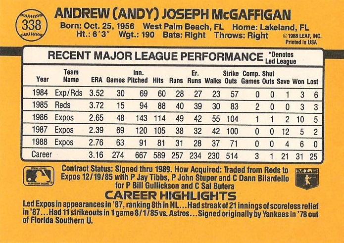 Andy McGaffigan  baseball card collectible - Main Image 2