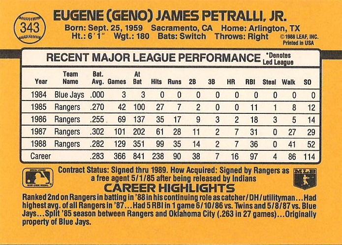 Geno Petralli  baseball card collectible - Main Image 2