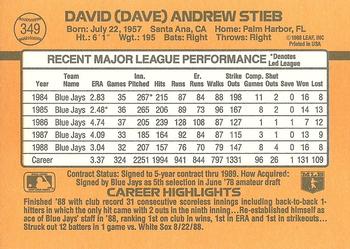 Dave Stieb  baseball card collectible - Main Image 2