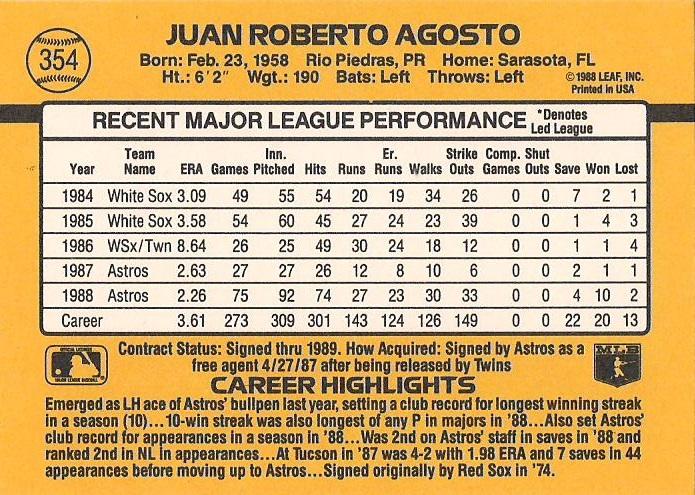 Juan Agosto  baseball card collectible - Main Image 2
