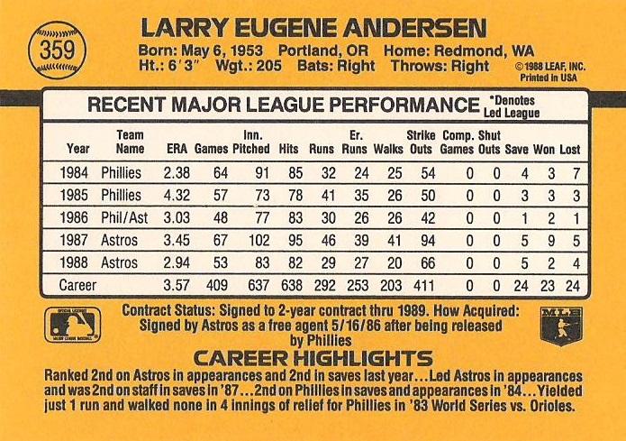 Larry Andersen  baseball card collectible - Main Image 2