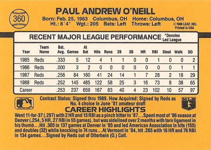 Paul O’Neill  baseball card collectible - Main Image 2