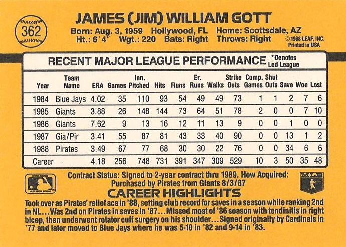 Jim Gott  baseball card collectible - Main Image 2