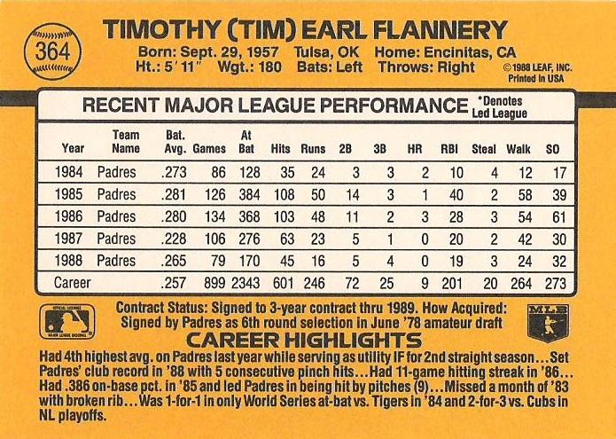 Tim Flannery  baseball card collectible - Main Image 2