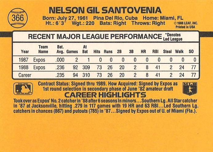 Nelson Santovenia  baseball card collectible - Main Image 2