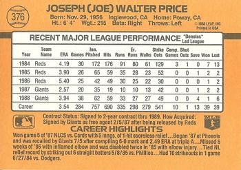 Joe Price  baseball card collectible - Main Image 2