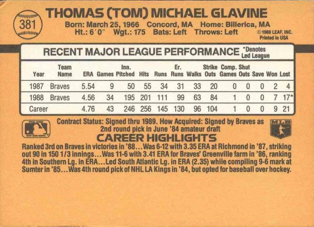 Tom Glavine  baseball card collectible - Main Image 2