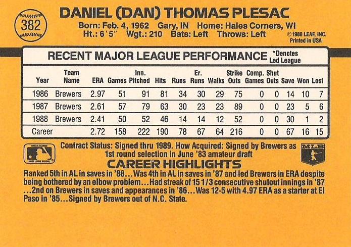Dan Plesac  baseball card collectible - Main Image 2