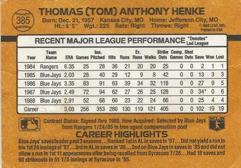 Tom Henke  baseball card collectible - Main Image 2