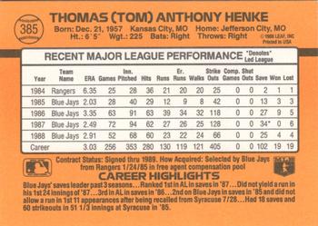 Tom Henke  baseball card collectible - Main Image 2