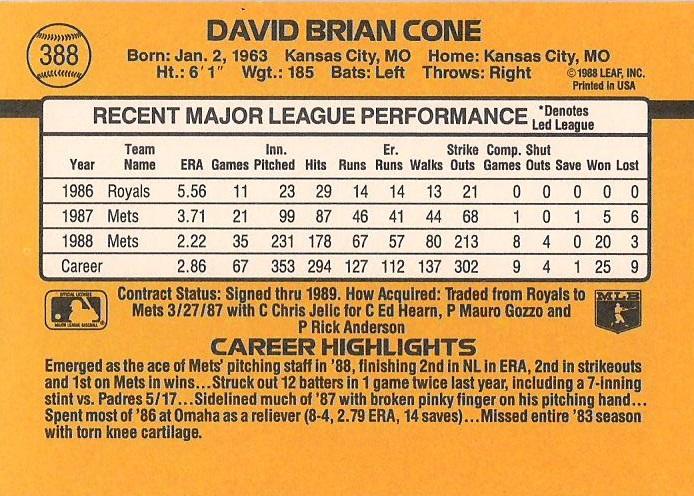 David Cone  baseball card collectible - Main Image 2
