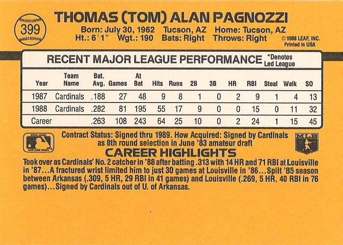 Tom Pagnozzi  baseball card collectible - Main Image 2