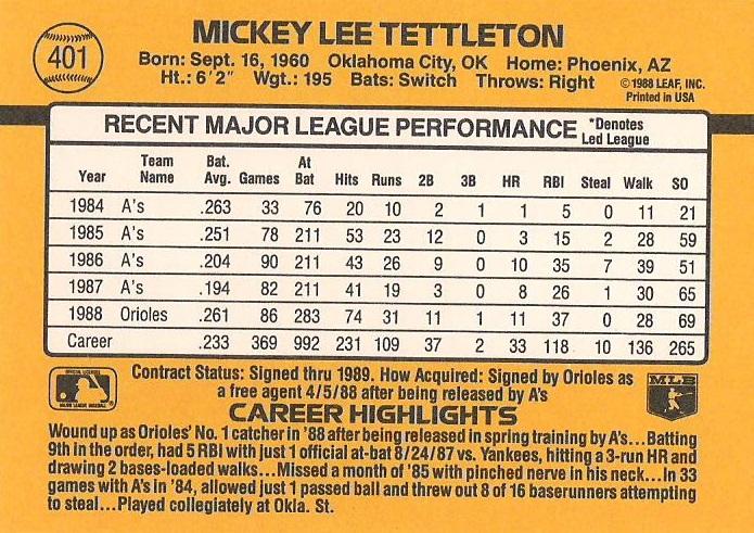 Mickey Tettleton  baseball card collectible - Main Image 2