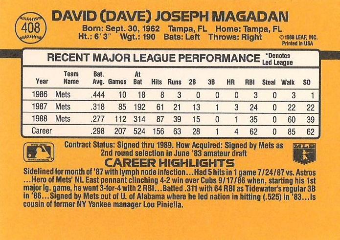 Dave Magadan  baseball card collectible - Main Image 2