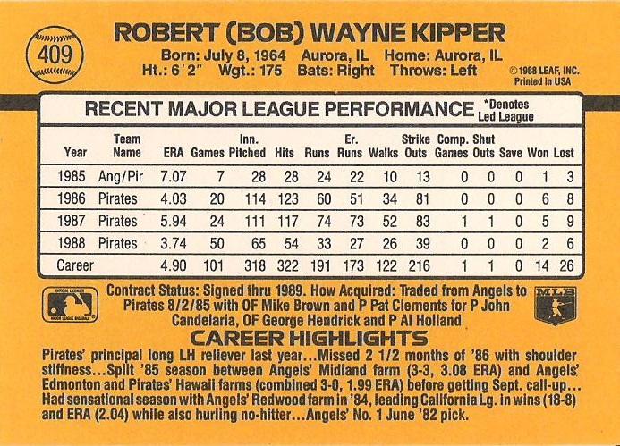 Bob Kipper  baseball card collectible - Main Image 2