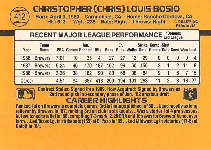 Chris Bosio  baseball card collectible - Main Image 2