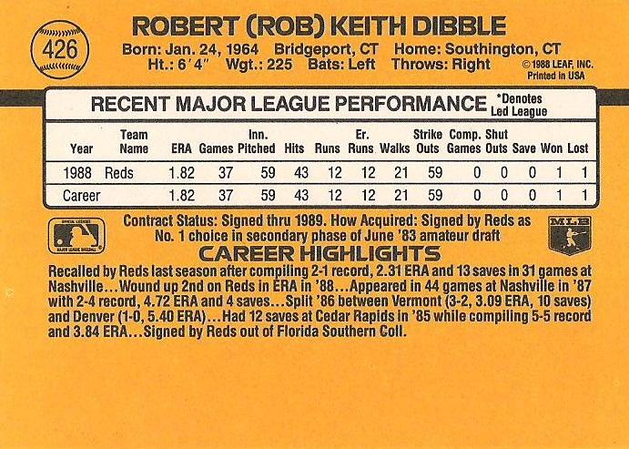 Rob Dibble  baseball card collectible - Main Image 2
