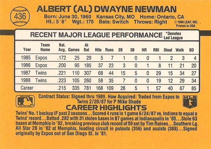 Al Newman  baseball card collectible - Main Image 2