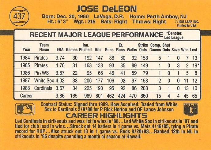 Jose DeLeon  baseball card collectible - Main Image 2