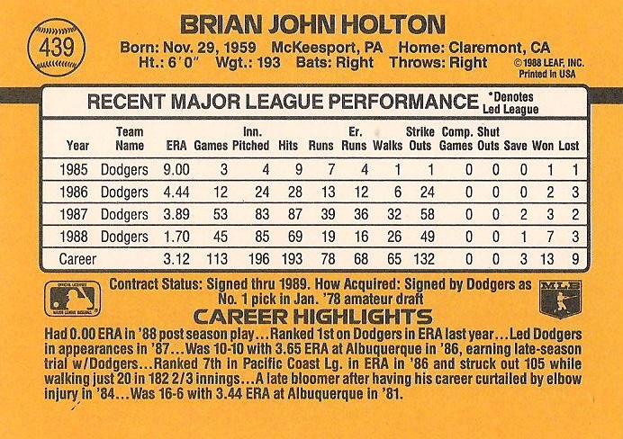 Brian Holton  baseball card collectible - Main Image 2